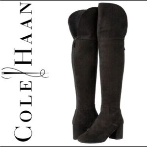 Cole Haan Raina over the knee black suede heeled boots zip up NEW Size Sz 9